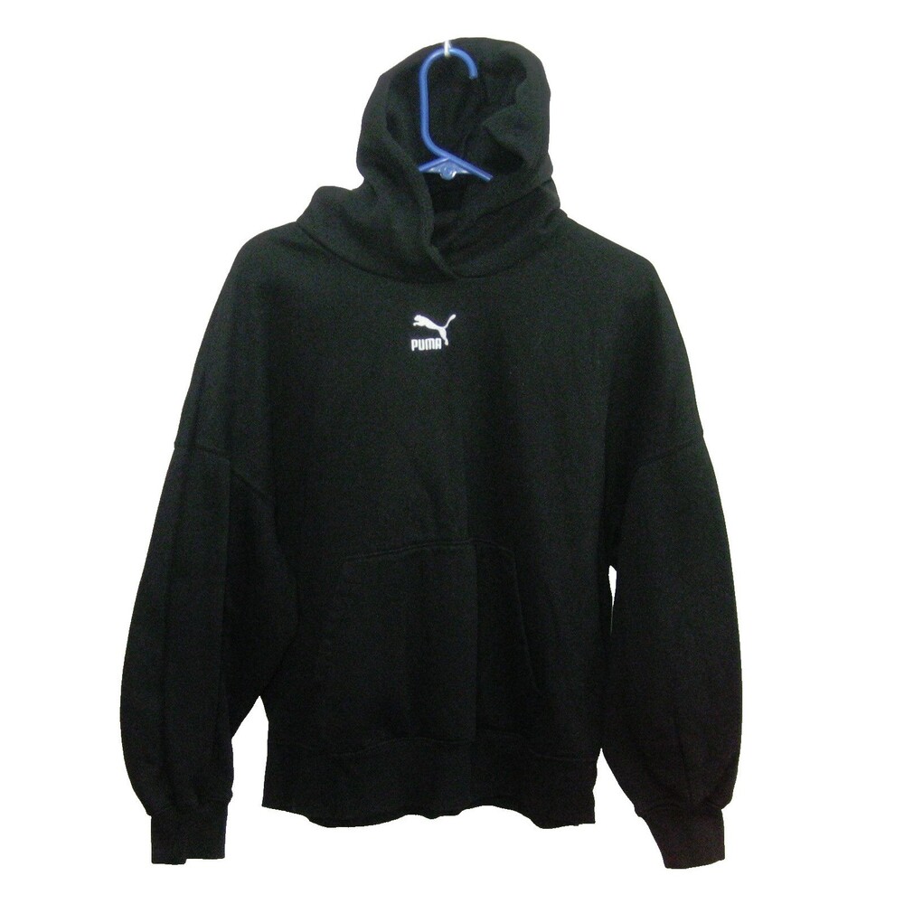 PUMA Women's (Size Medium) Black Long Sleeve Hoodie Hooded Logo Sweatshirt Top